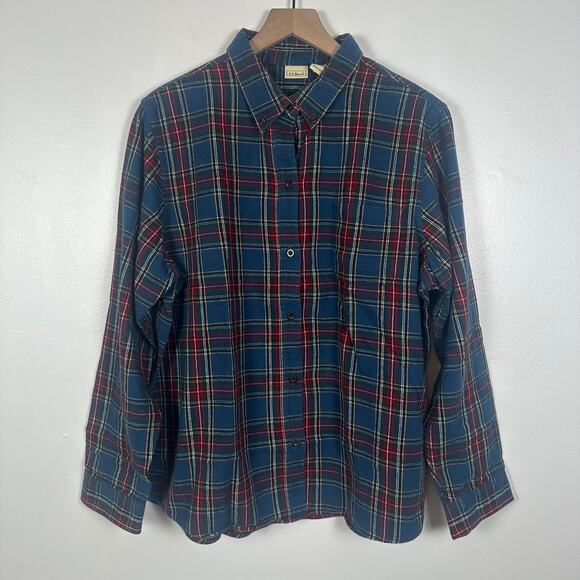 L.L. Bean Mens Button-Up Long Sleeve Blue/Red Plaid Flannel Shirt XL Regular - Picture 1 of 7